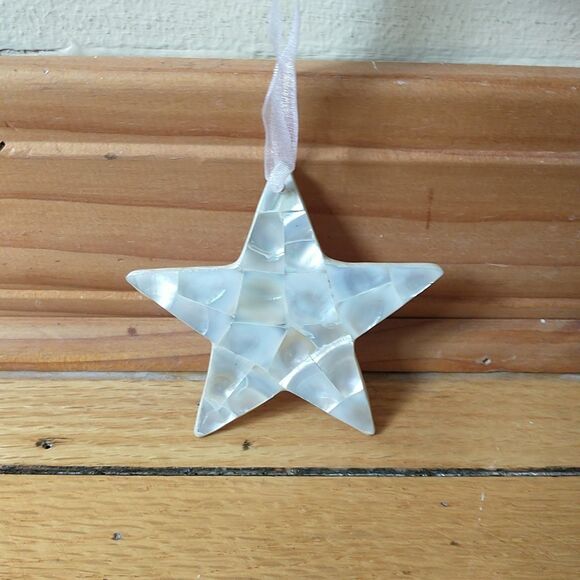 Christmas Decoration Hanging Star White Mother Of Pearl Shell Mosaic Set Of 7 3" - Picture 1 of 6
